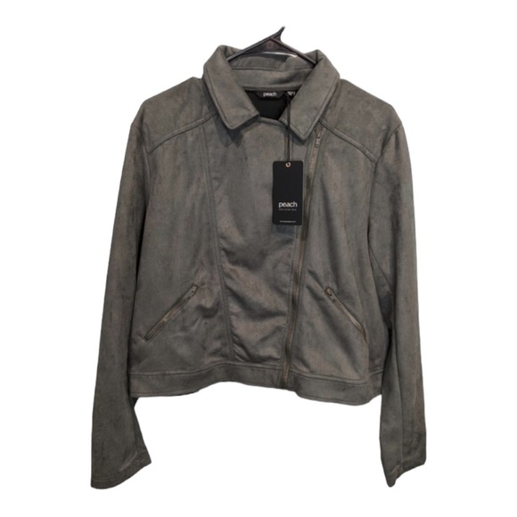 peach Jackets & Blazers - Peach Mara Moto Full Zip Vegan Suede Jacket in Moss Green NWT